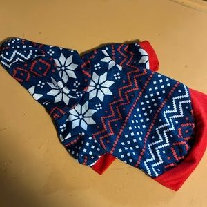 Winter Dog sweatshirt XS navy & red fairs isle snowflake hoodie puppy kitty wear